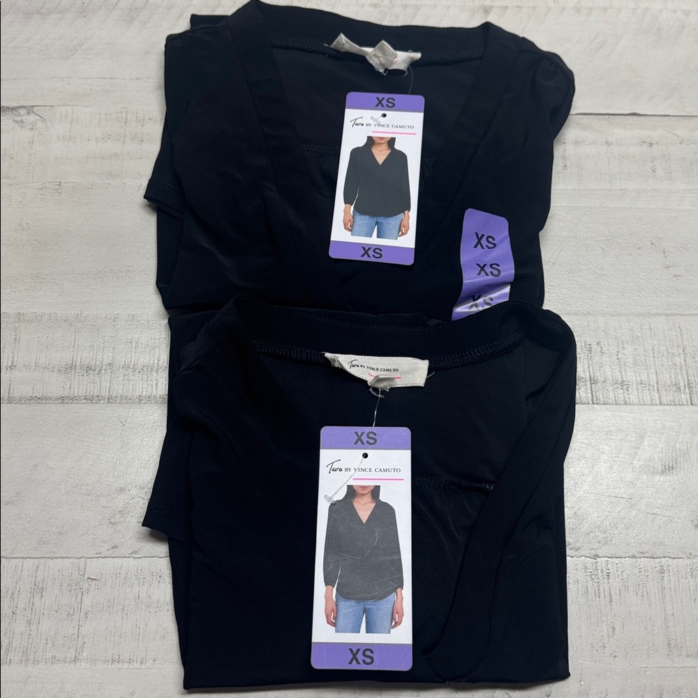 Set of 2 Vince Camuto Womens V Neck Shirt Top Tie at hem V-neck nwt